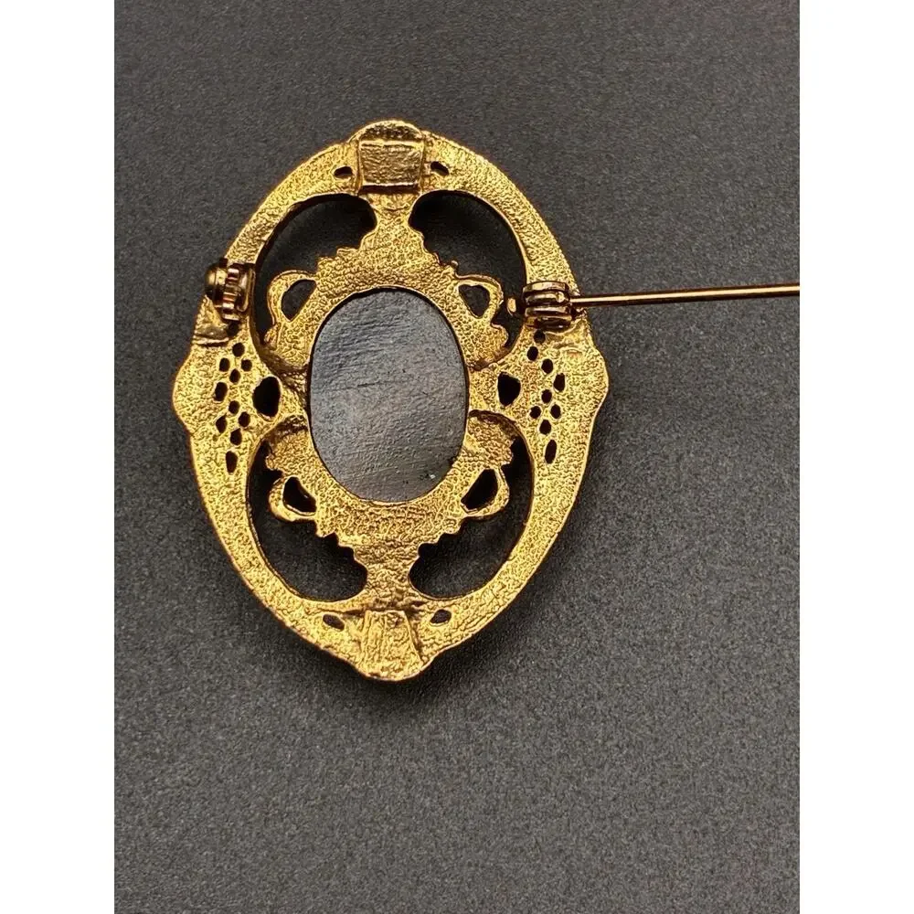 Cameo Pin Set Black And Gold Collezieo Watch, Filagree Cabochon Pendant